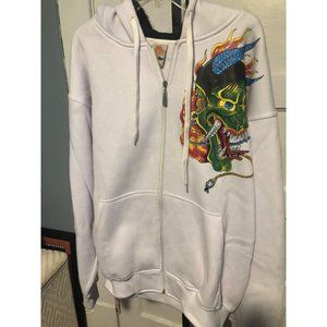 Johnny Blaze Dragon White  Lucky Cards  Hoodie XL Rhinestones Hip Hop Urban Wear
